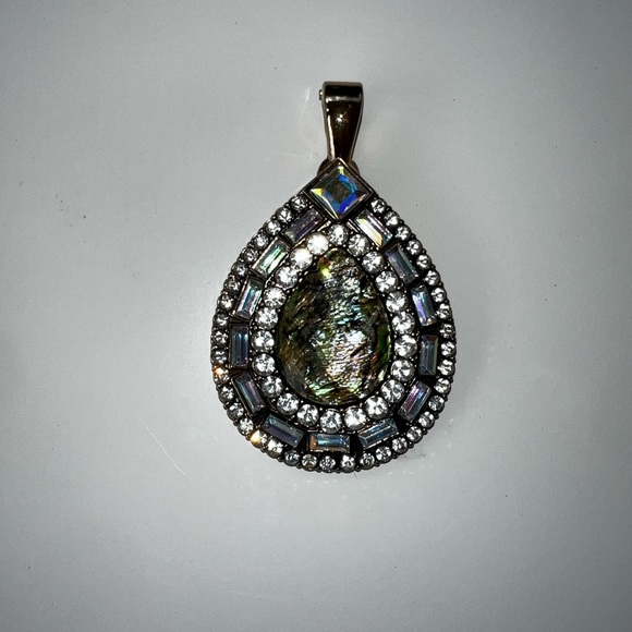 Premier Design, gold & silver necklace pendent, silver, gold, greenish stone - Picture 6 of 11